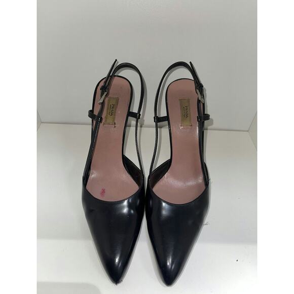 Prada Black Leather Pointed Toe Slingback Heels - Picture 1 of 4